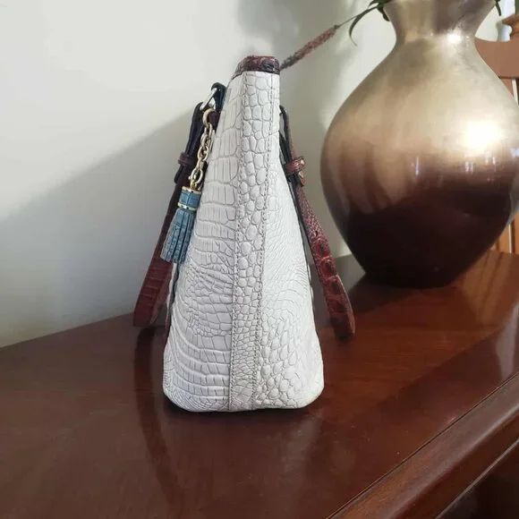 Brahmin Melbourne Ivory Pecan Medium Asher Tote Handbag - EUC - Picture 5 of 6